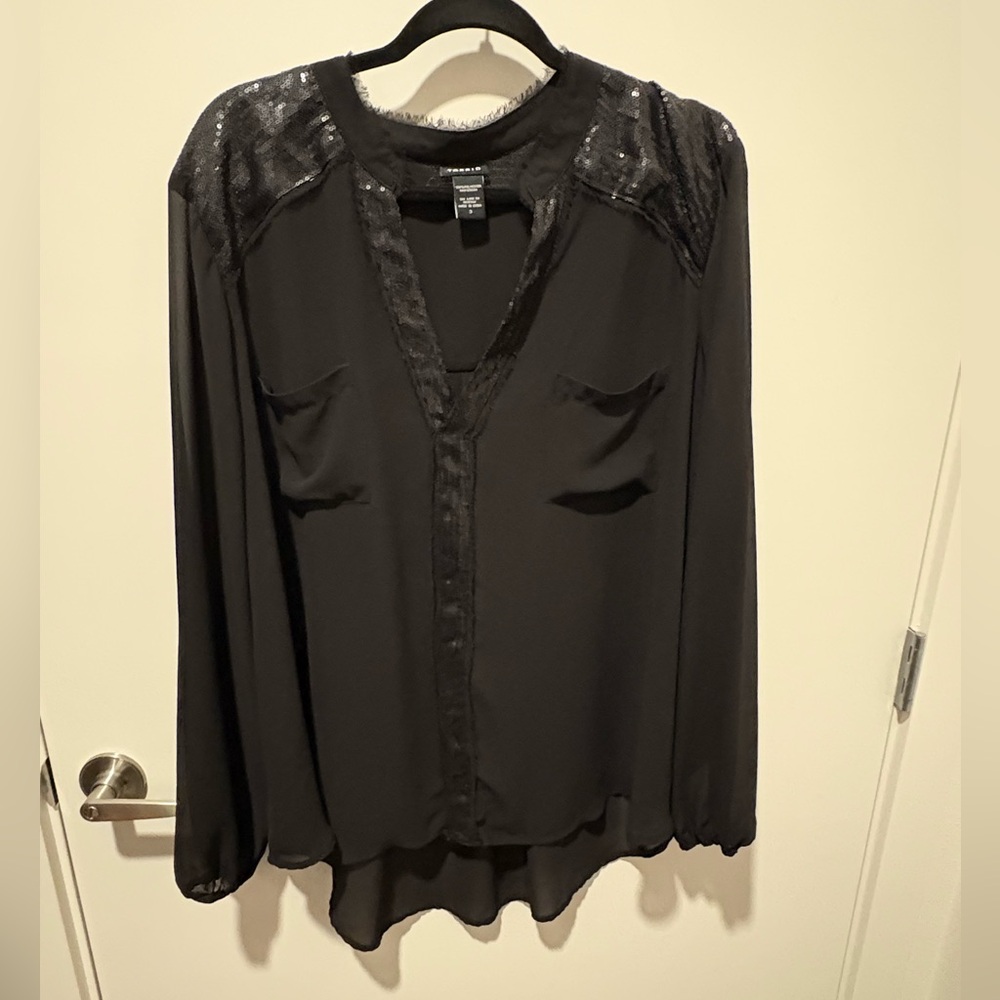 Torrid Sheer Black Sequin Detail Blouse